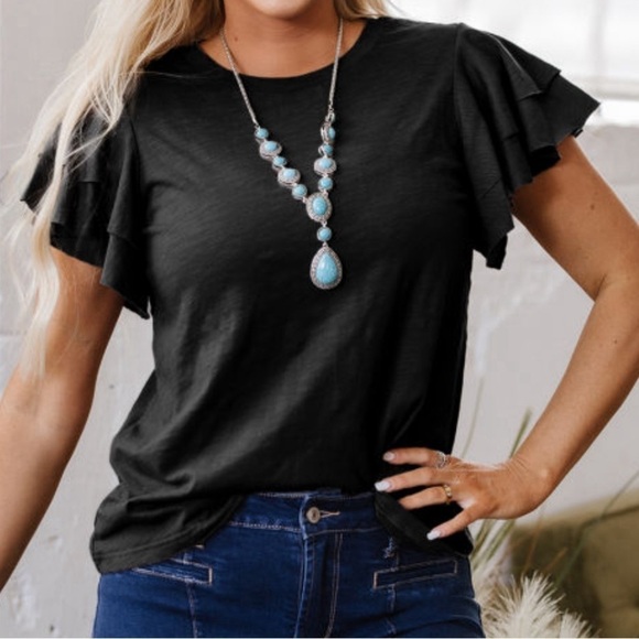 No Brand Tops - NEW (No Brand) Women’s Black Ruffle Short Sleeve | Size M